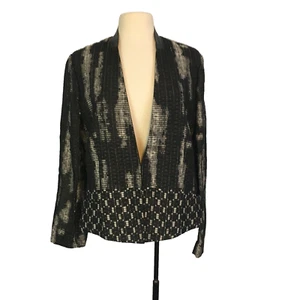 Elie Tahari Womens Black White Abstract Woven Open Front Jacket, Blazer, sz 16, - Picture 1 of 11