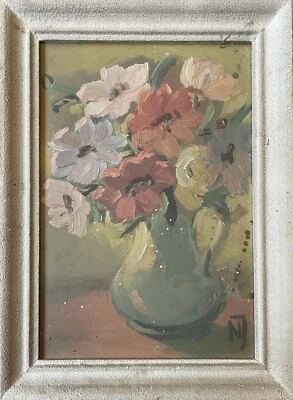 Tableau peinture ancienne nature morte aux fleurs Still Life XXe - Photo 1/4