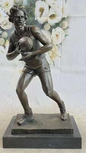 Art Deco 100% Bronze Marble Sculpture Statue Figure Rugby Football Player Decor - Picture 1 of 10