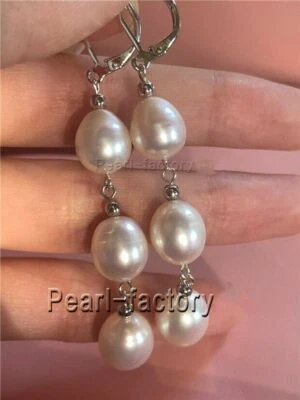 Потрясающий AAA + 10-12 мм натуральный белый Южное море жемчуг серьги 14K золото - Изображение 1 из 3