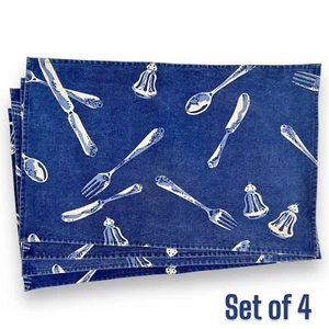 Pier 1 Imports blaue Denim Tischsets mit Tischbesteck Baumwolle VIERERSET 13 x 19 Zoll - Bild 1 von 8