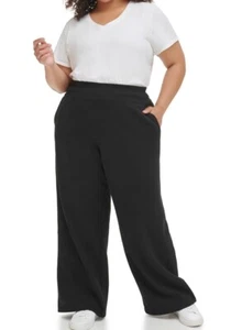 Calvin Klein Women Black High-Waist Wide Leg Sweatpants Pants Plus Size 1x - Picture 1 of 4