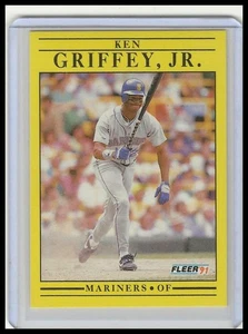 1991 Fleer #450 Ken Griffey, Jr. Text lautet "Fledermaus .300" NEUWERTIG - Bild 1 von 2