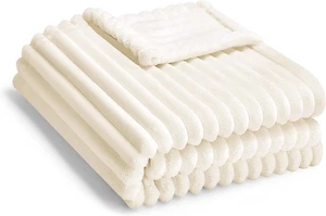 Coperta neonato pile morbido 30x40 panna righe reversibili calda leggera regalo - Foto 1 di 12