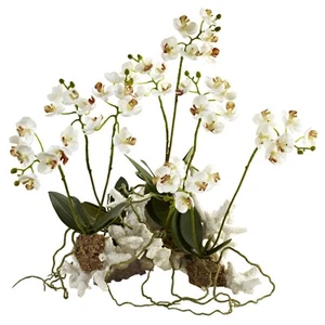 Nearly Natural Mini Phalaenopsis Set on Coral - Picture 1 of 1