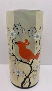 Made In Japan Vintage Vase With Orange Bird On A Tree With White Flowers Cute - Picture 1 of 9