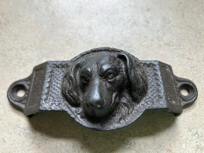 Victorian Cast Iron Bin Pull Hound Dog Face Drawer Cabinet Handle Hardware - Image 1 of 4