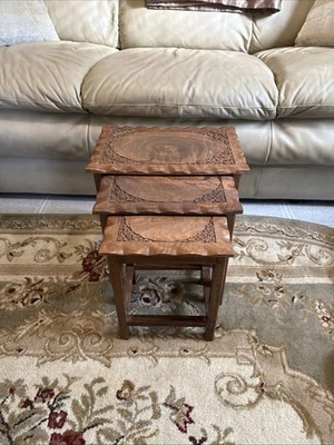 Asian Style Vintage Set/3 Nesting Tables Thinking Indian Rosewood SUPER NICE - Image 1 of 4