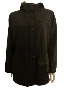 St. John Bay women rain jacket hood utility reversible full zip black grey M NEW - Picture 1 of 13