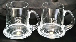 SVEND JENSEN Set of 2 CRYSTAL KROSNO GLASS BEER STEINS MUGS ENGRAVED BULL POLAND - Picture 1 of 8