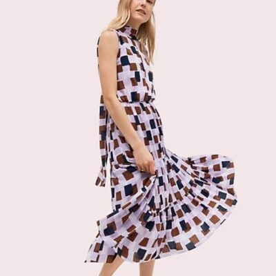 Vestido Kate Spade New York Geo Cuadrados Cuello Corbata Talla 6 Foto 1 de 4