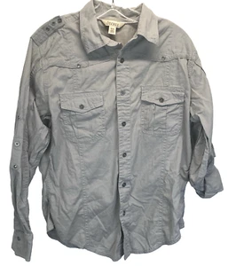 Decree Button Shirt Men M 16.5 Roll Tab Long Sleeve Shoulder Boards Cotton Gray - Picture 1 of 10