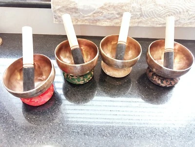 Set  Of 4 Tibetan Full Moon Singing Bowls Hand beaten and Carved+Free Shipping - Image 1 of 4