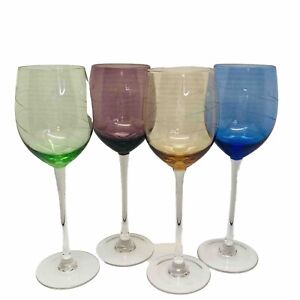 Lenox Etched Gems 4 Crystal Wine Glasses Goblets 12oz Each- 9.25”h Stemware