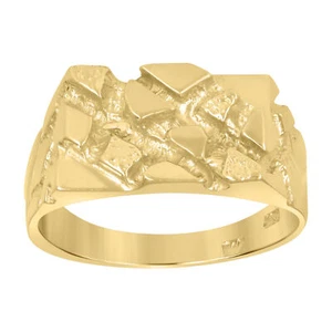 10kt Yellow Gold Mens Nugget Fashion Ring - Picture 1 of 2