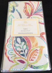 THE CLASSIC HOUSE Cotton 4pc Dinner Napkins 20" JACOBEAN Watercolor LIME RED - Picture 1 of 3