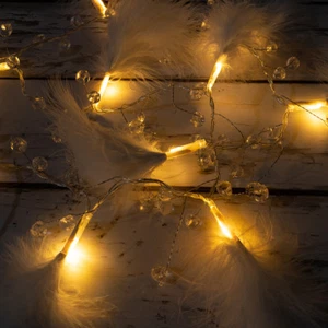 West Ivory 10 LED String Fairy Lights Feather Bead Deco In / Outdoor Warm White - Picture 1 of 2