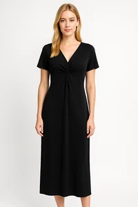Liz Claiborne XL Black Short Sleeve Twist Front Midi Dress - Picture 1 of 6