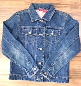 Love Sweet Love Girl's Jean Jacket Denim Size Large Pink Floral Hearts Lining - Picture 1 of 8