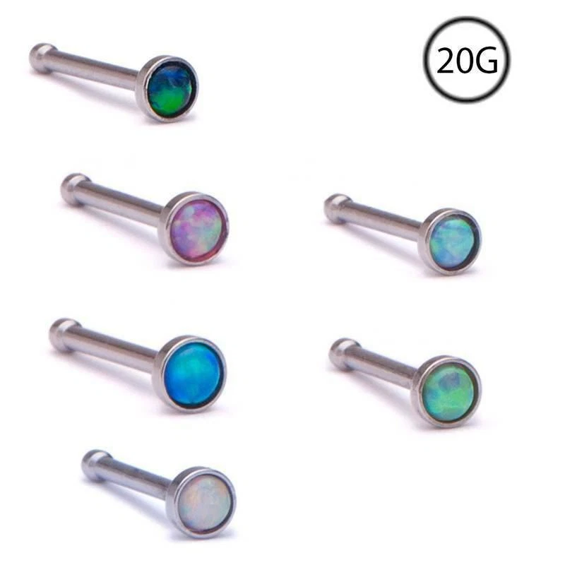 Опал нос кости кольцо 2 мм синтетический опал хирургическая сталь 20 калибра 20G - Изображение 1 из 1