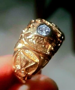 Vintage Rotgold Herren Freimaurermeister 32. Grad Ring - 14k & 0,4 Diamant Freimaurer - Bild 1 von 15