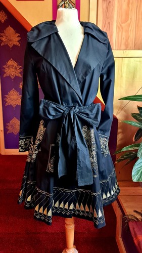 MIU MIU Cappotto trincea Miu Prada insolito donna vintage nero ricamato nero 10 12