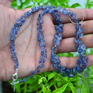 100% Natural Blue Iolite Plain Pear Shape A++ Gemstone Beaded Women Necklace 18" - Picture 1 of 10