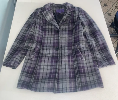 Madden Girl Women’s Juniors Medium Blazer Jacket Lined Plaid Purple Gray Black - Image 1 of 4