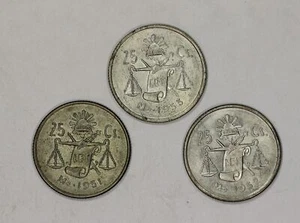 3 Coins Mexico 25 Centavos 1951, 1952,1953 KM#443 - Picture 1 of 2