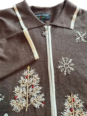 Suéter de Navidad Chaqueta con Cremallera Mujeres Muñecos de Nieve Talla Mediana Hampshire Studio Marrón Foto 1 de 4