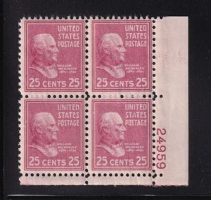 1938 PREXY William McKinley 25c Sc 829 MNH plate block OF 4 (DD - Picture 1 of 1
