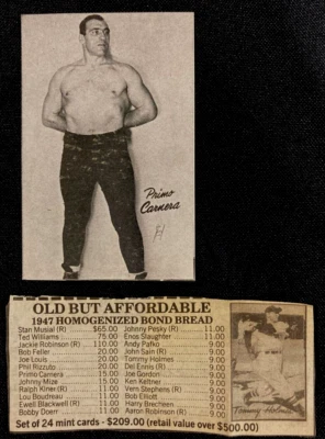 1947 AUTHENTIC Bond Bread Boxing Card Set Break Primo Carnera NRMT RANGE CF - Image 1 of 2