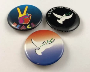 Lote de (3) botones vintage PAZ, HIPPIE, LOVE, pinbacks - Imagen 1 de 2