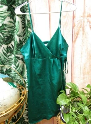 Винтажный изумруд зеленый галстук спереди мини скольжения платье размер большой - Изображение 1 из 4