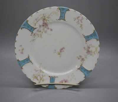 Plato de Postre Schleiger 233 Paneles Azules Flores Rosas Haviland Limoges 7.5" Foto 1 de 4
