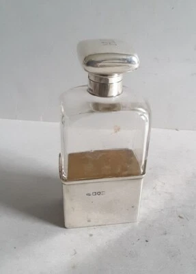 FRASCO ESPIRITUAL ANTIGUO INUSUAL PLATA MACIZA/VIDRIO.   HT. 15,3 cms.   LON. 1906 Foto 1 de 4