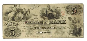 1855 Hagerstown Maryland THE VALLEY BANK $5 Obsolete Currency - Picture 1 of 2