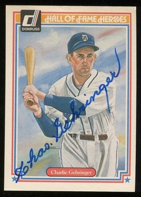 1983 DONRUSS HALL FAME HEROES CHARLIE GEHRINGER AUTO SIGNED #28 DETROIT TIGERS - Image 1 of 2