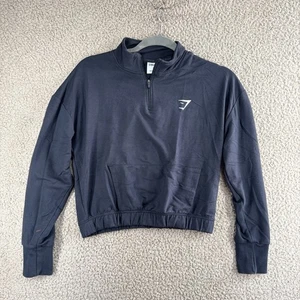 Gymshark Cropped Training Top Women's Size Medium Black 1/4 Zip Long Sleeve Gym - Picture 1 of 13