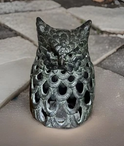 Vintage Black Cast Iron Owl Japanese Candle Holder Lantern 7” Tall 5” Wide - Picture 1 of 8