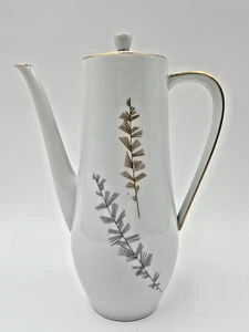 Hutschenreuther Gelb "8895 with Gold Trim" Coffee Pot Gold and Silver Ferns - Picture 1 of 8