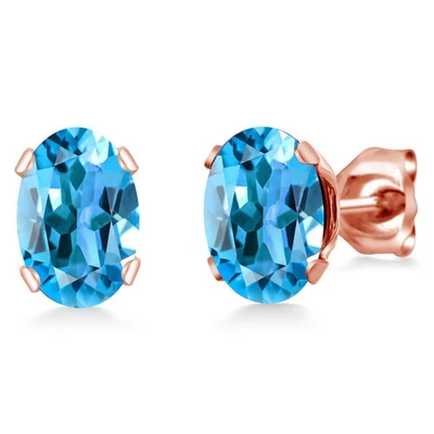 1.60 Ct Oval Shape Swiss Blue Topaz Rose Gold Plated Brass Stud Earrings - Image 1 of 2