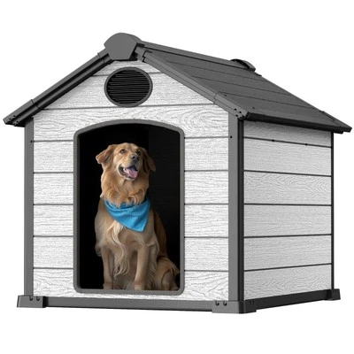 EHHLY 46" Casa para Perros Grande Exterior Impermeable, 46"Lx40"Wx40"H, Gris Cementado Foto 1 de 4