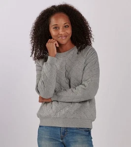 Boxercraft Mujer Acolchada Sudadera Grande Manga Larga Oxford Crew Gris Nueva - Imagen 1 de 5