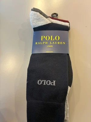 NUEVO CON ETIQUETAS PARA HOMBRES Grande 6-12 POLO RALPH LAUREN VESTIDO CALCETINES AZUL GRIS Borgoña Paquete de 3 PARES Foto 1 de 3