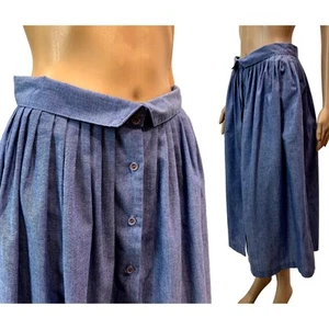 Vintage 80s Chambray Fold Over Waist Midi Skirt - M - Bild 1 von 6