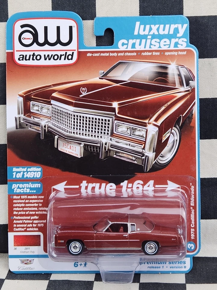 Auto World 1975 Cadillac Eldorado Firethorn Red Diecast Model Car FREE POST AUST - Bild 1 von 1