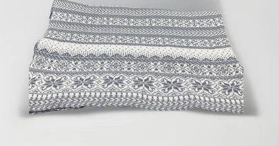 Reversible Cozy Gray White Fair Isle Throw Blanket Made In Canada 63” X 66” - Image 1 of 4