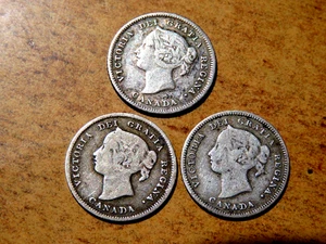 Drei bessere Datum Kanada Silber 5 Cent Münzen: 1880H - 1886 - 1892 K1 - Bild 1 von 2