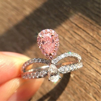 Anillo de compromiso de oro blanco con banda de plata talla 4-9,5 rosa circonita talla 4-9,5 Foto 1 de 4